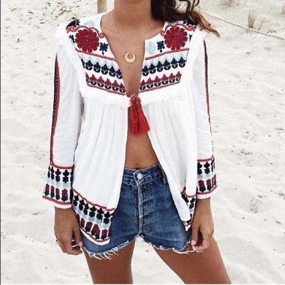 Zara Jackets & Blazers - Zara embroidered white tassel jacket